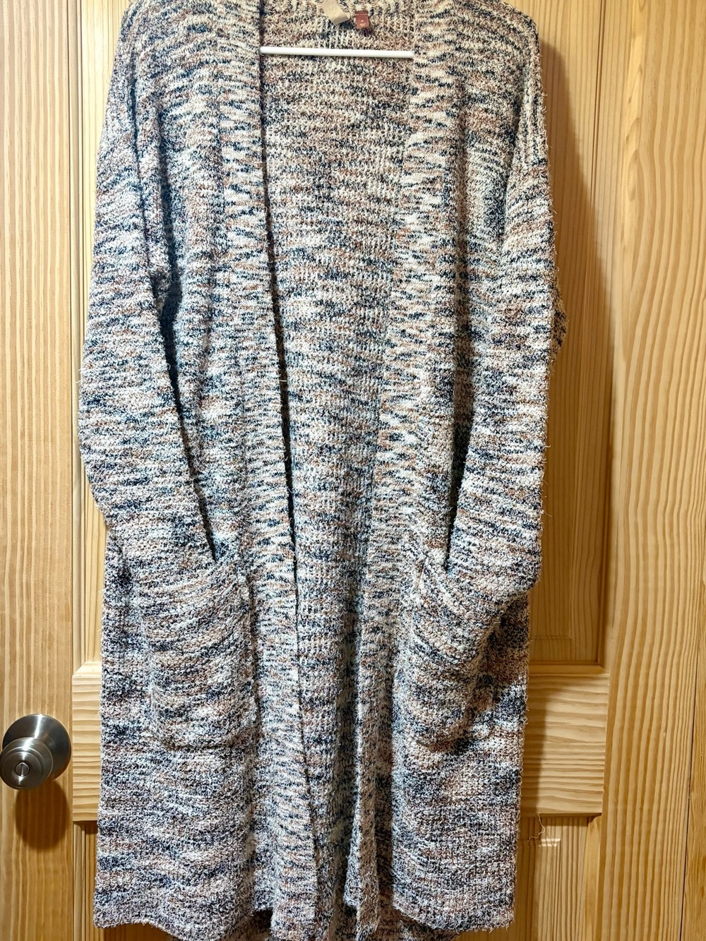 Pilcro Marled Open-Front Cardigan in Cream, Gray & Blue